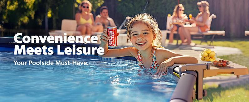 Poolside Bar, Swim Up Bar Exclusively for Above-Ground【Round & Oval 】 Pools. Patio Poolside Table Smart Fold Easy Maintenance, Weather Resistant Stable Tabletop