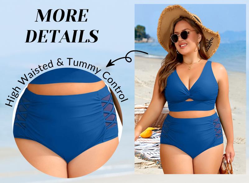 Yonique Women's Plus Size Two Piece Swimsuits - High Waisted Bikini Tummy Control Bathing Suits 2025 Twist Knot Swimwear