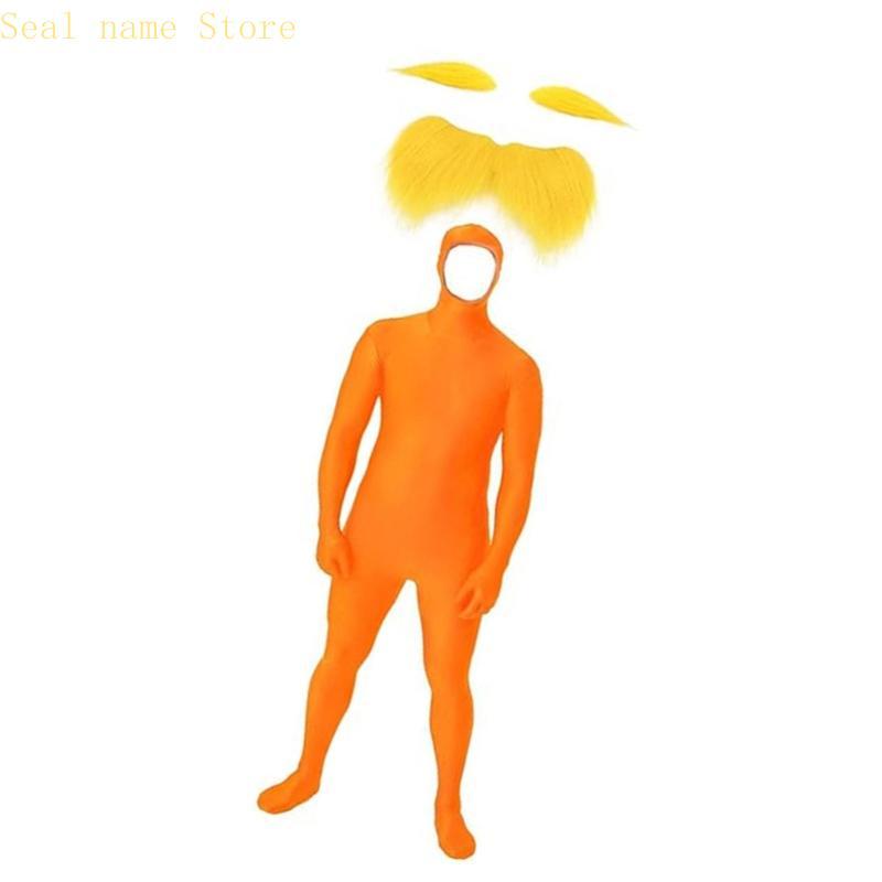 Tangerine Costume Accessories Yellow Eyebrow Fake Mustache Face Open Bodysuit Cosplay Halloween Costumes Adult Kids