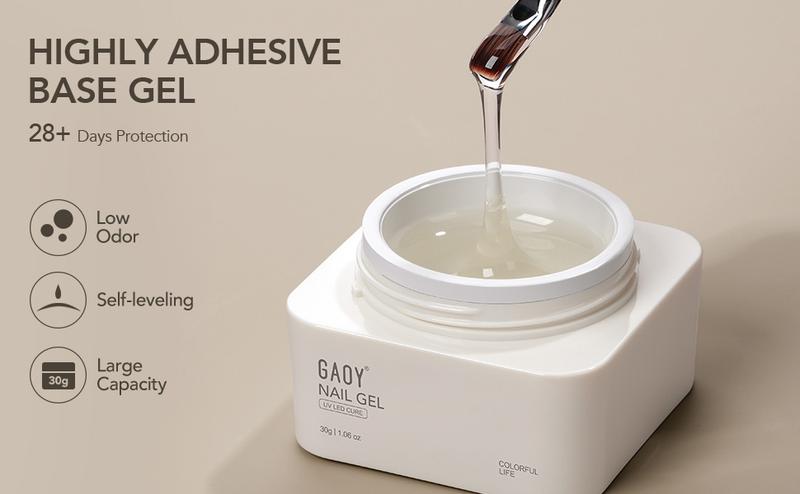 GAOY 30g Builder Base, Clear Nail Builder Gel, 2-in-1 Soak Off UV Gel for Nail Strengthening and Building, UV Light Cure