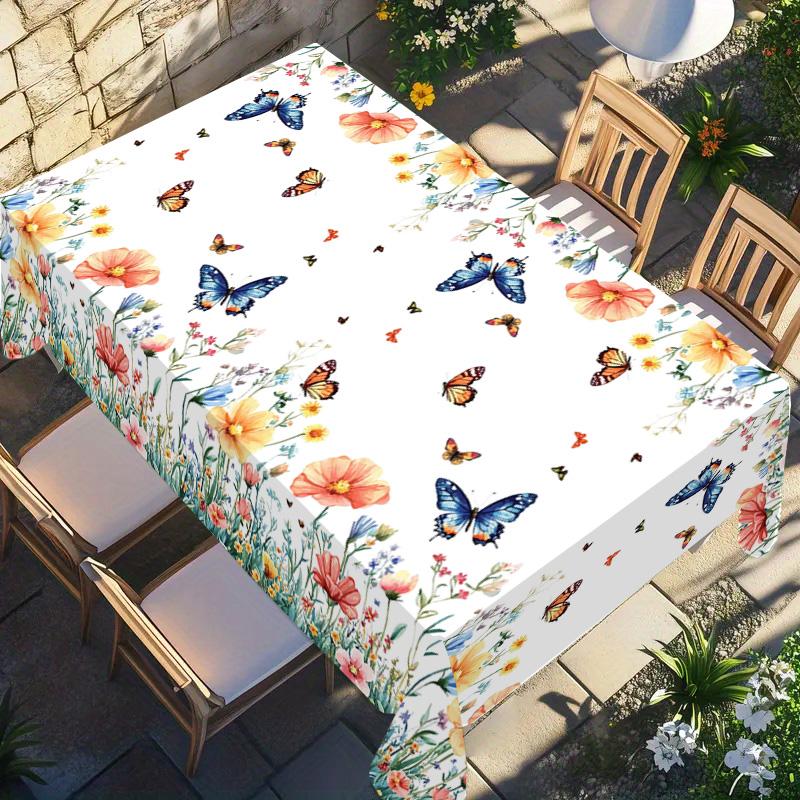 Rectangular Tablecloth Spring Summer Watercolor Flower Butterfly Pattern, Kitchen Decor, Wedding Party Garden Outdoor Picnic Cloth