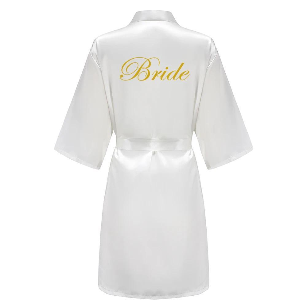 Team Bride Satin Kimono Lounge Robe, Royal Blue Bridesmaid Bathrobe with White Letters, Wedding Party Stress Relief Loungewear