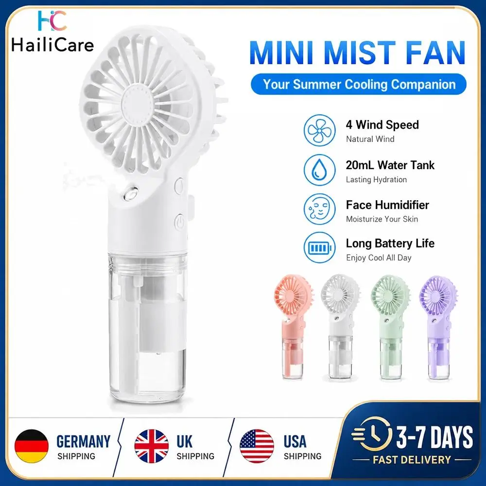 Jisu Lifefan Portable USB Fan - 4-Speed Turbo Blower, USB Charge with Cable, Adjustable Lanyard, Transparent Tank, 4-Speed Water Mist Humidifier Spray for Home, Outdoor Use