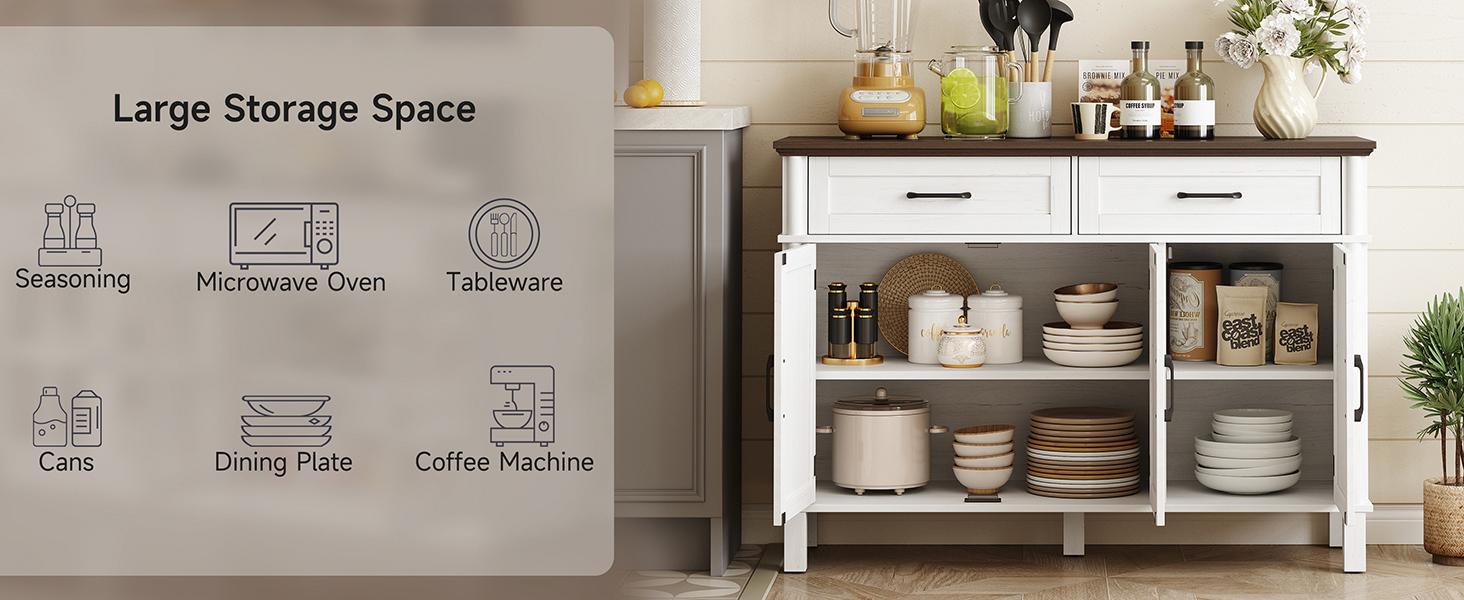 ONBRILL 47.2" Large Buffet Cabinet Sideboard With Drawers,Shelves And Doors, Living Room Furniture, Dining Room Furniture