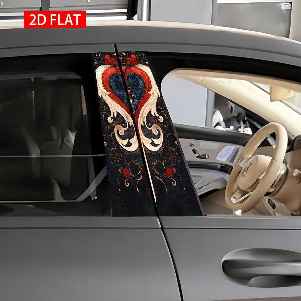 2Pcs Gothic Heart Pattern Car B-Pillar Sticker, PVC Self-Adhesive Decorative Sticker, Waterproof Scratch-Resistant, Perfect For Car Exterior Decoration, Auto Exterior Accessory