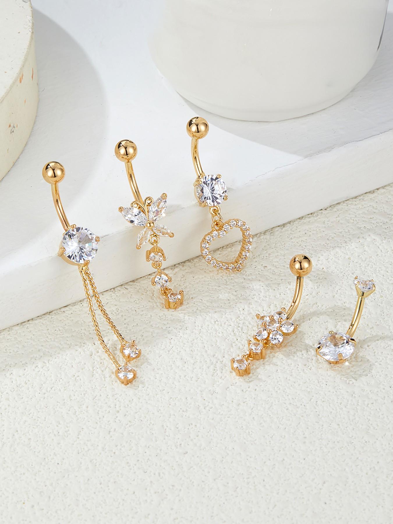 Women's Belly Ring Set, Butterfly Heart Floral Design, Copper Material, Party Jewelry Accessories, Perfect for Beach Vacation & Weddings