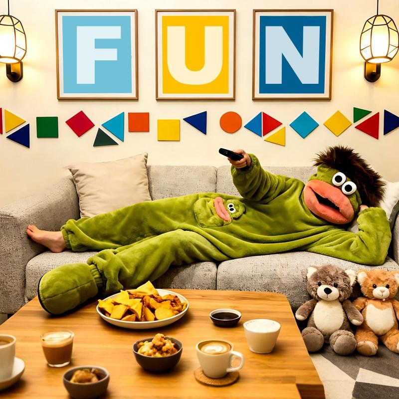 Funny Onesie Party, Comfortable Hooded Flannel Pajama Set, 3-Piece Includes Pajamas Comb Shoe Covers, Cute Monster Design