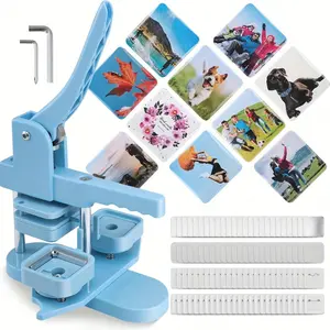 Square Button Making Kit - 2" X 2" Button Press, includes 100 sets of square button making materials, square photo badges, gift buttons, team badges, perfect for DIY projects.