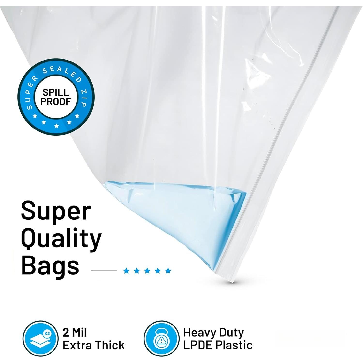 4 Count - Large Storage Bags With Zipper Top, 10 Gallon Size 24" x 24",  Plastic, For Clothes, Travel, Moving, , Heavy Duty 3-Mil Thick