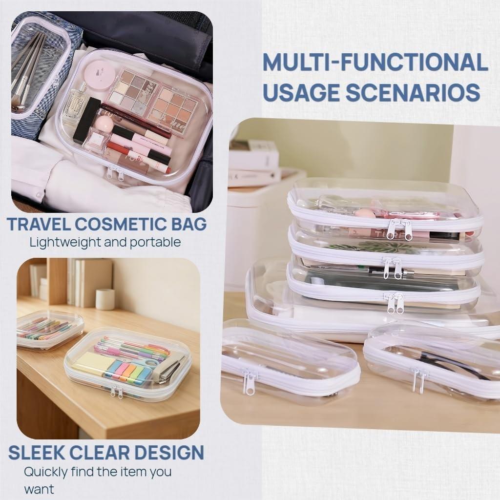 Transparent Plastic Zipper Box, Dual Zipper Hard Bag, Portable Travel Organizer, Cosmetics, Toys, Snacks, 1L+1m+1s, Pet Material