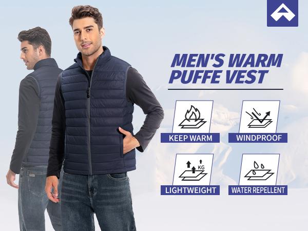 Pioneer Camp Men's Lightweight Puffer Vest Packable Water-Repellent Warm Quilted Sleeveless Outerwear for Work Casual Travel Flat Gilet Army Green SpringStatements