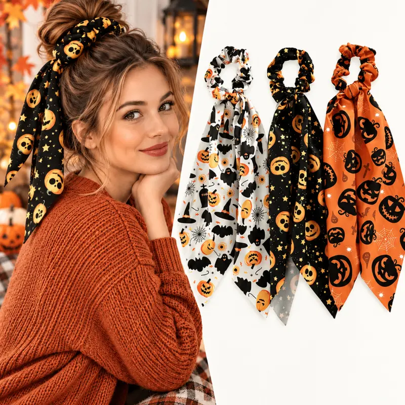 Halloween Pumpkin Ghost Ribbon Hair Ties, Sweet Cool Funny High Elastic Hair Bands, School Season Halloween Gifts, Girl Hair Accessories, Elastic Band Scrunchies, Elastic Hair Accessory