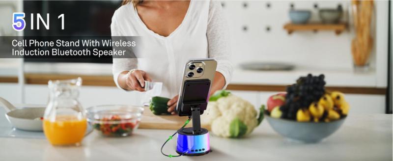 8-in-1 Wireless Bluetooth Speaker with 3000mAh Power Bank | Multi-functional Charger, LED Ambient Lights & Tablet Stand | Perfect for Travel, Home & Gift Giving Audio Phone magnetic phone holder Adjustable Rotatable Electronic Smartphone