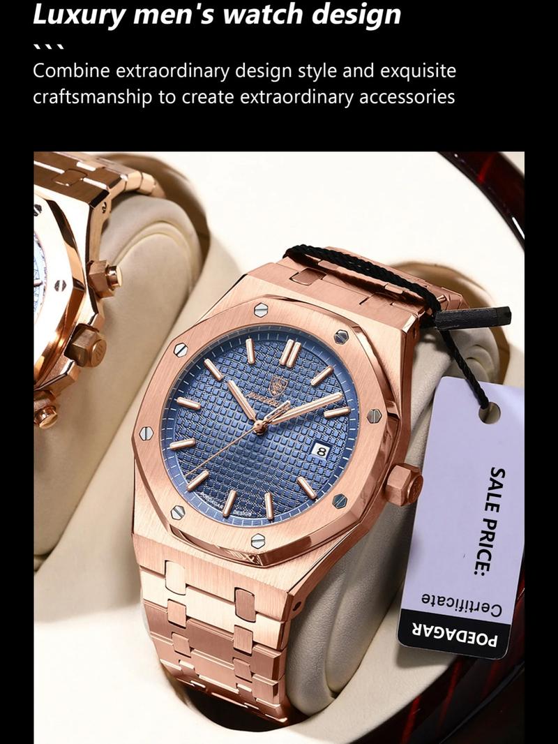 Poedagar Luxury Waterproof Night Light Date Men's Watch, Stainless Steel Fashion Quartz Watch, Suitable for Daily Wear Fashion Men's Watch, Business Fashion Watch