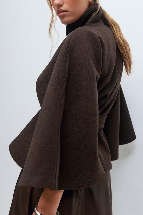 Women's Plain Front Buckle Belted Woolen Cape Coat, Casual Fall & Winter Outerwear, Stylish Daily Wear for Dating, Jackets Women's Plain Front Buckle Belted Woolen Cape Coat, Casual Fall & Winter Outerwear, Stylish Daily Wear for Dating, Jackets