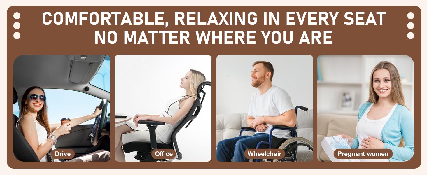 【Back to School 】Non-Slip Memory Foam Seat Skin-Friendly Extended Zipper Easy Remove Wash Back Support Cushion Home & Outdoor & Car & Office,Sciatica Relief for Long Drives