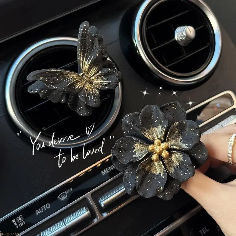 Luxury Car Vent Diffuser, Clip-on Mineral Stone Air Freshener with Camellia & Butterfly, Fragrant Ornament for Odor Control, Fragrance, Porous, Universal, Car Accessories, Boujee Car Accessories