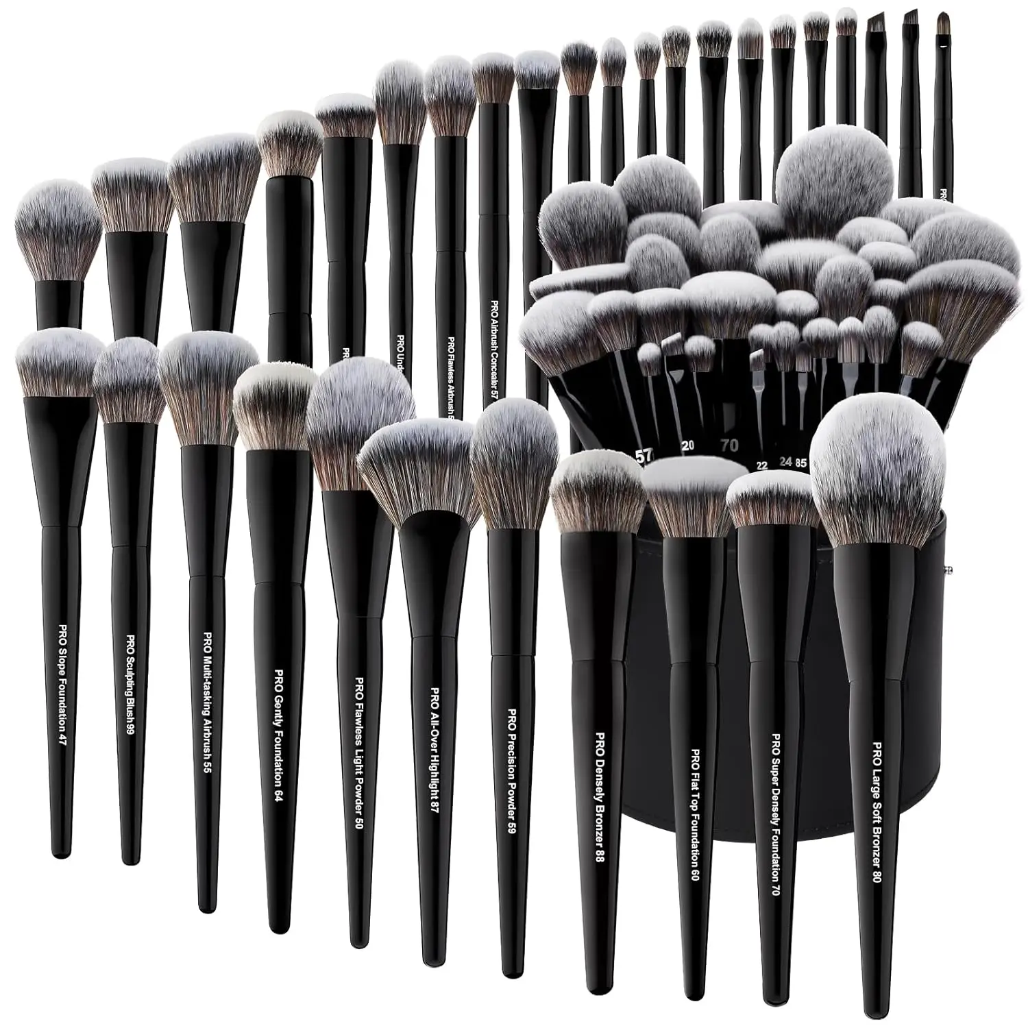 32Pcs PRO Grade Makeup Brushes Set with Super large Holder, Premium Ultra-soft Synthetic Foundation Contour Powder Blush Concealer Eyeshadow Classic Black Make up Brush
