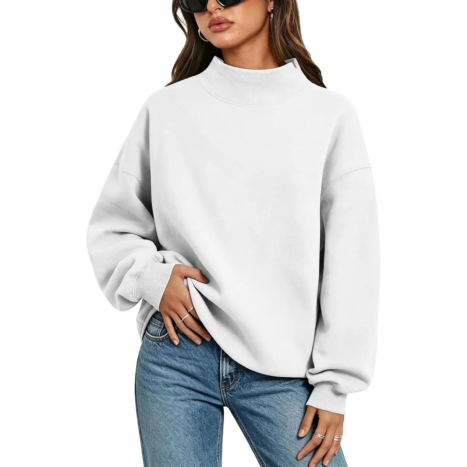 Women's Oversized Sweatshirts Color Block Turtleneck Fleece Pullover Tops Long Sleeve Loose Fall Fashion Outfits