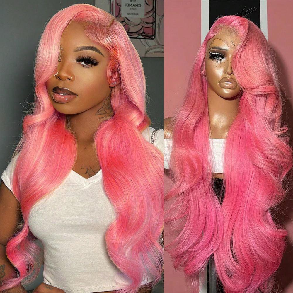 Ombre Lace Front Wig Human Hair Skunk Stripe Human Hair Wigs 13x6 Hd Lace Frontal Body Wave Highlight Pink Human Hair Wig Pink and Black Colored Wigs Human Hair 180%