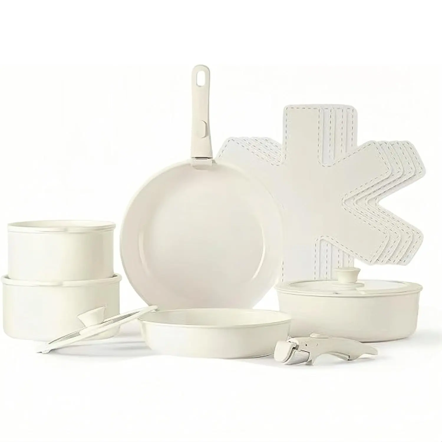 11/15pcs of Healthy Ceramic Cookware Set，Induction Kitchen Cooking Sets with Detachable Handle,Pots and Pans Set Non Stick，Non Toxic Cookware Set, RV Camping Stackable Pots Kitchen Set, Pot and Pan Set Nonstick
