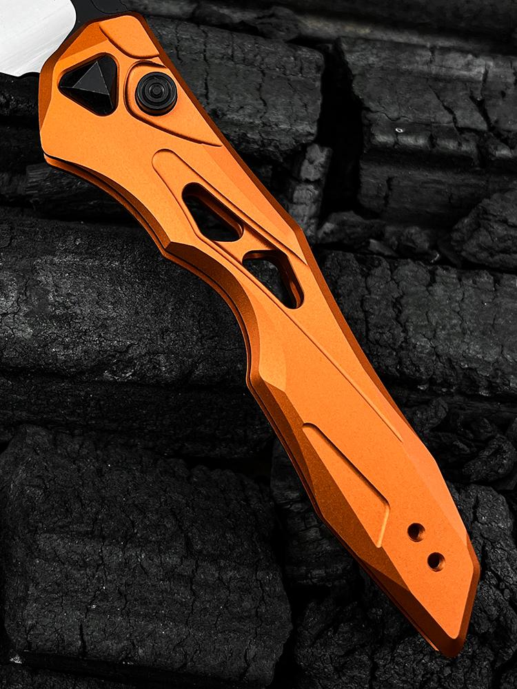 7650 Launch 13 Folding Pocket Knife 3.5" CPM-154 Stainless Steel Wharncliffe Blade, Orange Anodized Aluminum Handles Outdoor Hiking self defense tactical knife Camping Fishing Tools Knife EDC Knife