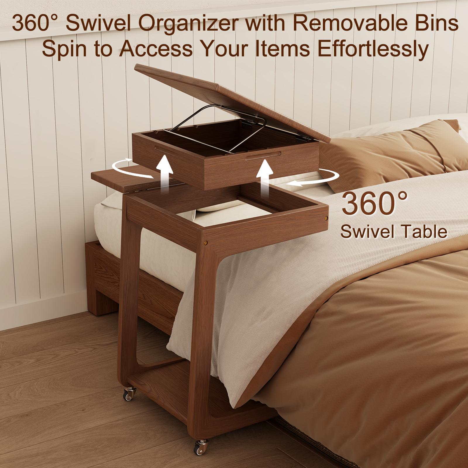 【HOT】Rolling Side Table – Solid Wood Mobile Side Table with Wheels, Adjustable Sofa Table for Living Room, Bedroom, and More, Trending Pick, Influencer Favorite