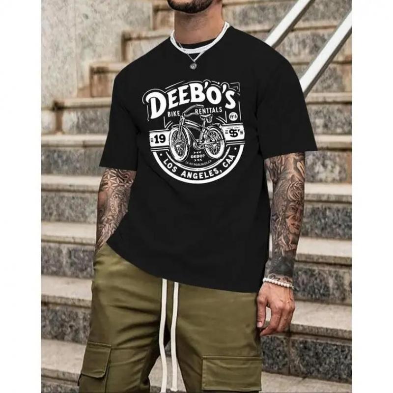 100%cotton Men'S Bicycle & Letter Print Round Neck Tee, Regular Fit Casual Short Sleeve Crew Neck T-Shirt For Daily Wear, Men'S ClothinSeasonsg For All