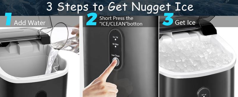 Nugget Ice Maker Countertop, Chewable Pebble Ice 34Lbs Per Day 45Lbs Per Day, Crunchy Pellet Ice Cubes Maker Machine with Self Cleaning, Compact Portable Design for Home/Kitchen/RV/Office