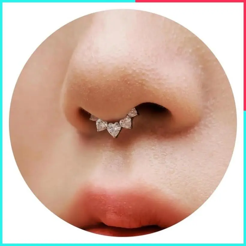 16G Titanium Heart CZ Hinged Segment Ring - Hypoallergenic Seamless Clicker for Septum, Nose, Daith, Helix, Ear Piercing Jewelry for Women