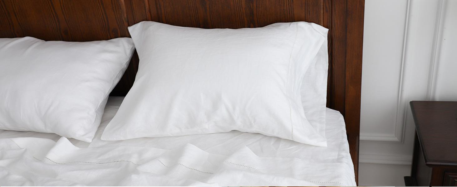 Simple&Opulence 100% Linen Pillowcase with Hand Drawing Hemstitch Pillow Cover Set of 2 Soft and Durable