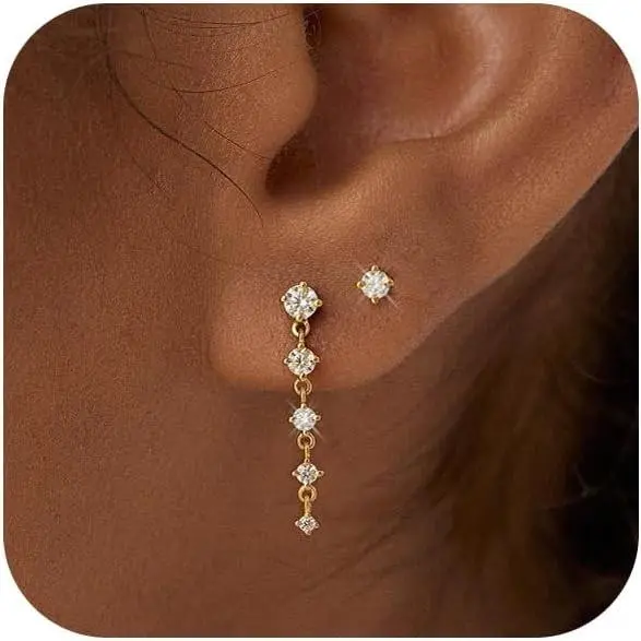 Gold-cz tassel stud set