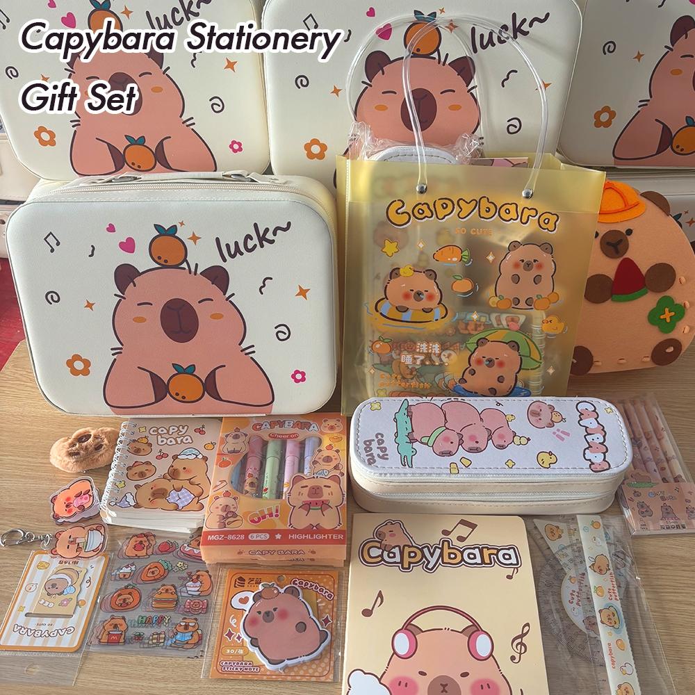 Capybara Themed Stationery Gift Set (gift Bag/handbag) Includes Notebook, Soft Grip Pen, Pencil Case and Accessories - Perfect for Studying, Graduating, Diary and Birthday Gifts, Party Gifts, Student Essentials