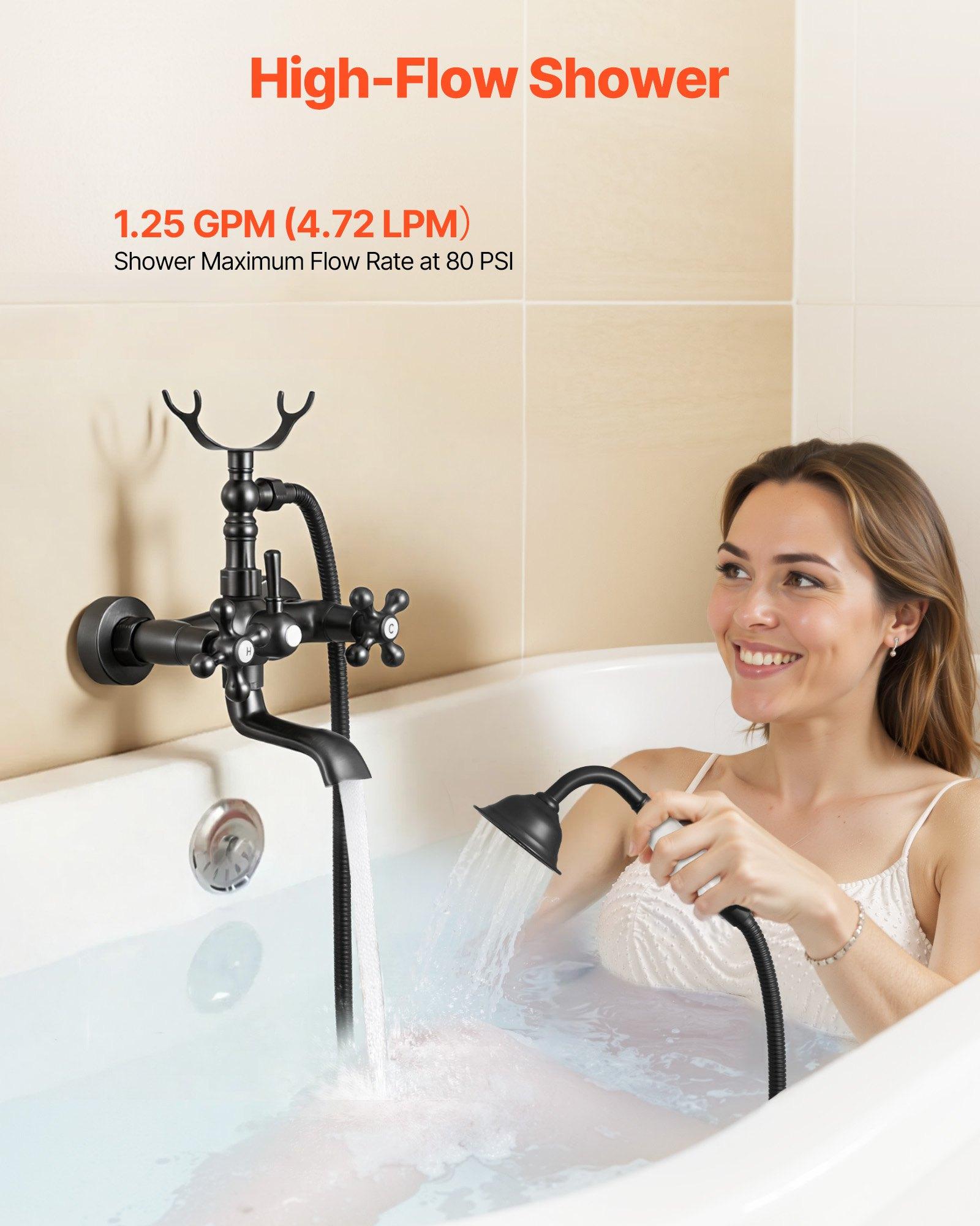 VEVOR Clawfoot Tub Faucet, Wall Mount Bathtub Faucets with Handheld Shower, Vintage Oil-Rubbed Bronze Clawfoot Tub Filler Faucet Shower Kit with Adjustable Swing Arms 360 Rotation Spout for Bathtubs