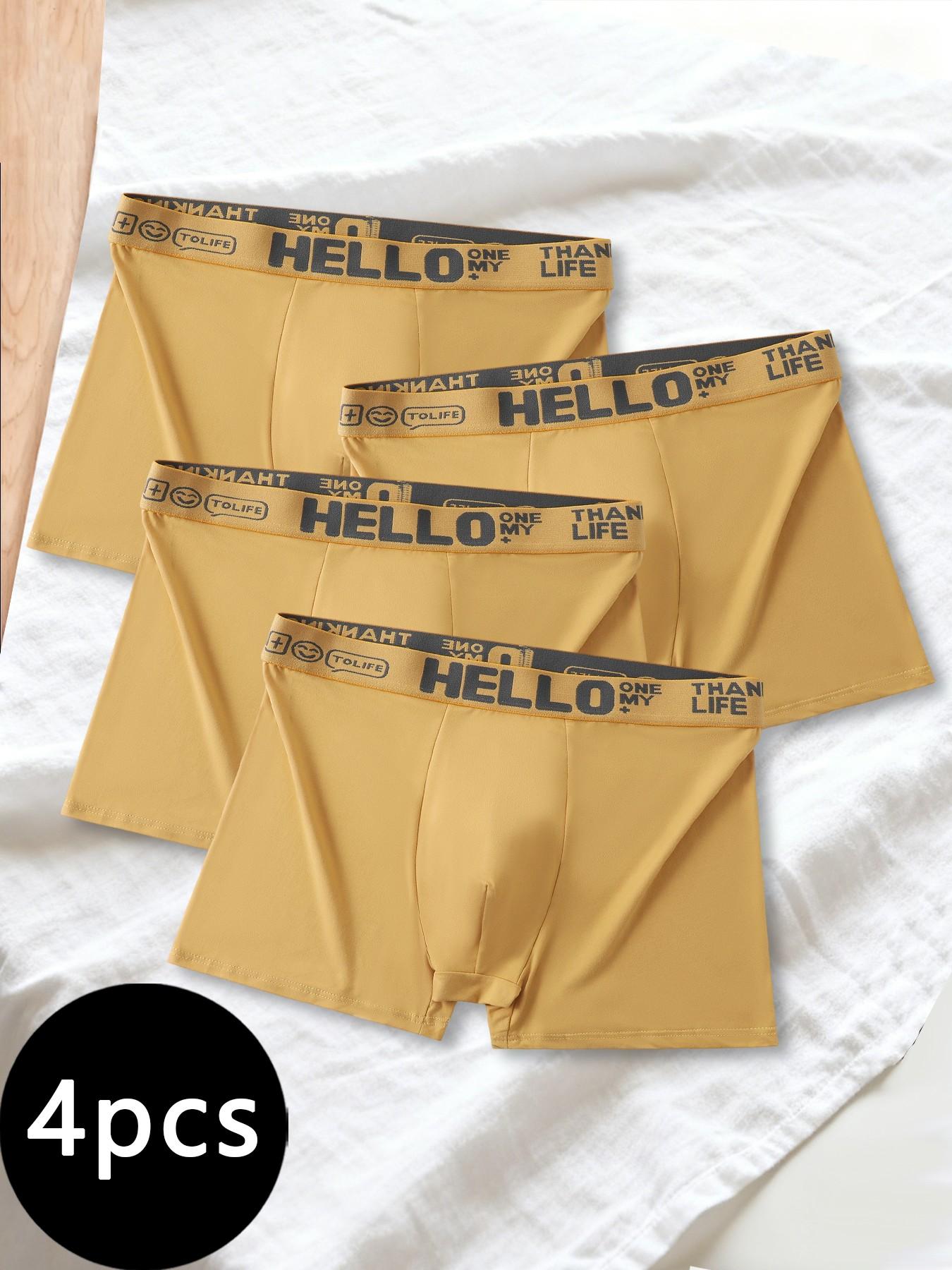 Golden men's boxer briefs, personalized lettered waistband, full of vitality, comfortable and skin-friendly