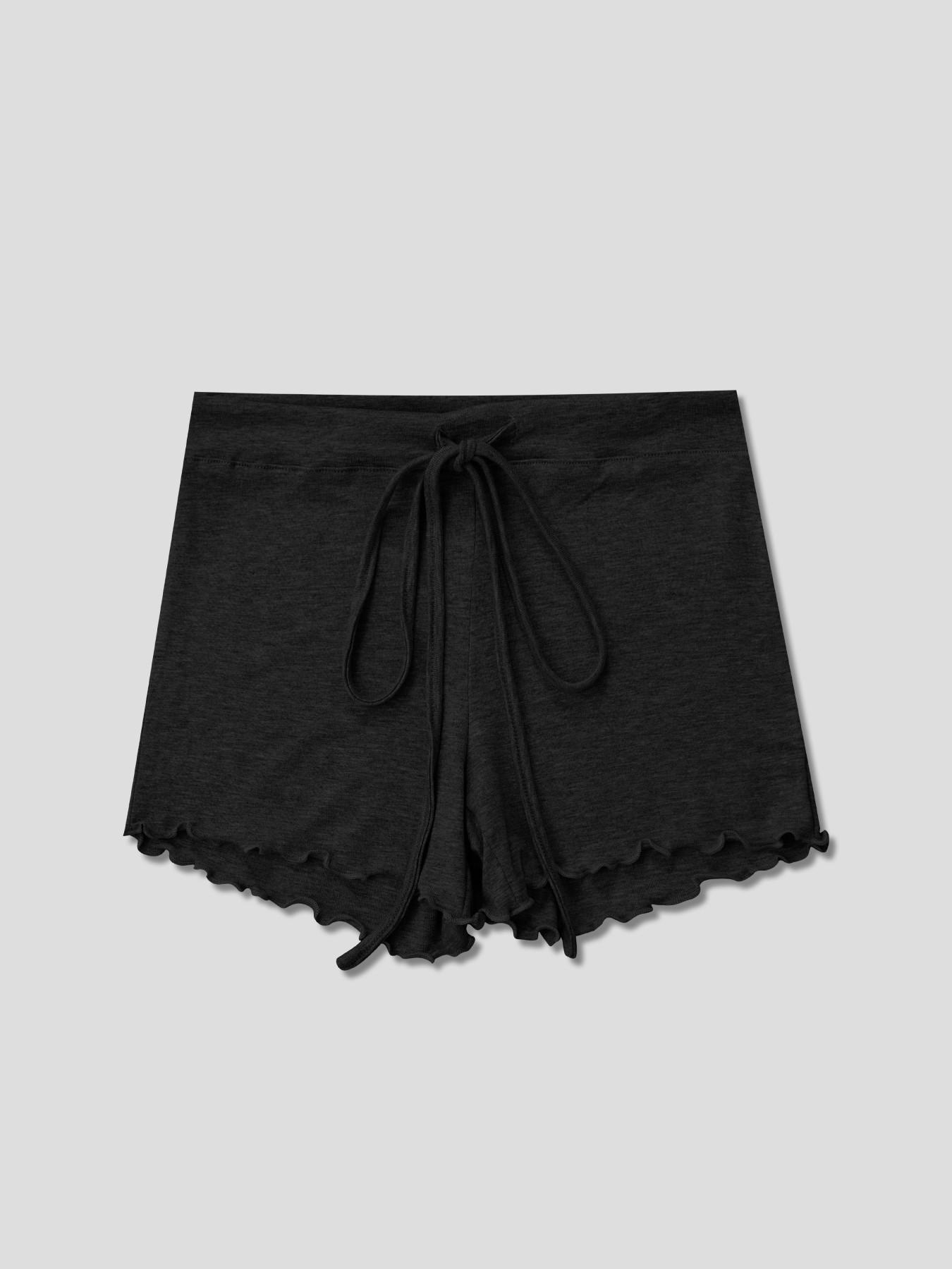 Women's 2 Piece Lounge Set, Short Sleeve Mock Neck Top & Drawstring Ruffle Shorts, Y2K Aesthetic Cozy Summer Pajama Sleepwear