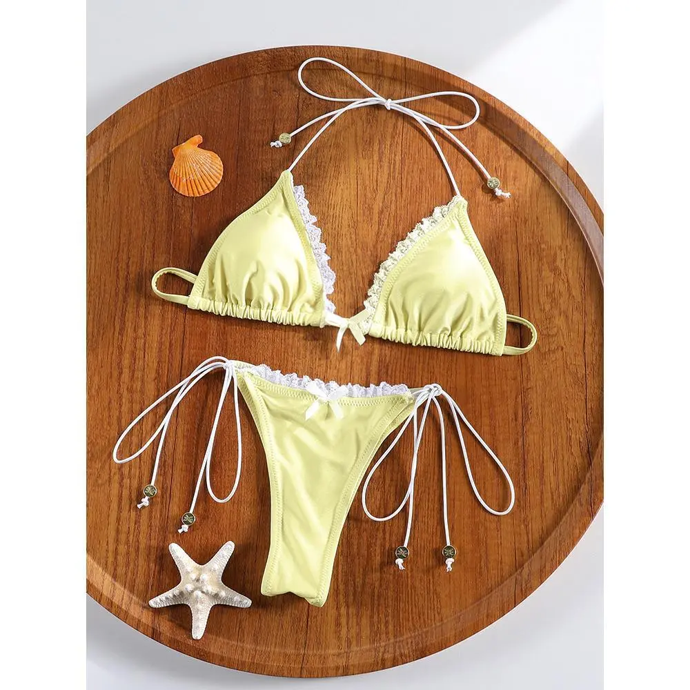 ZRTAK Sexy Lace bordered Bikini Micro Thongs Bathing Suit Swimsuit Women Biquini Bandage Beachwear Swimwear 2 Piece Bikini Sets