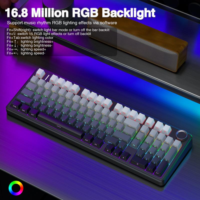 AULA F99 Pro Hot Swappable Wireless Mechanical Keyboard with Knob,Tri-Mode Connection BT5.0/USB-C/2.4GHz,Pre-lubed Switches,Gasket Structure,RGB Backlit Computer Gaming Keyboard (Side Printed Black) Creamy keyboard PC Accessoies  TikTokShopfalldealsforyou