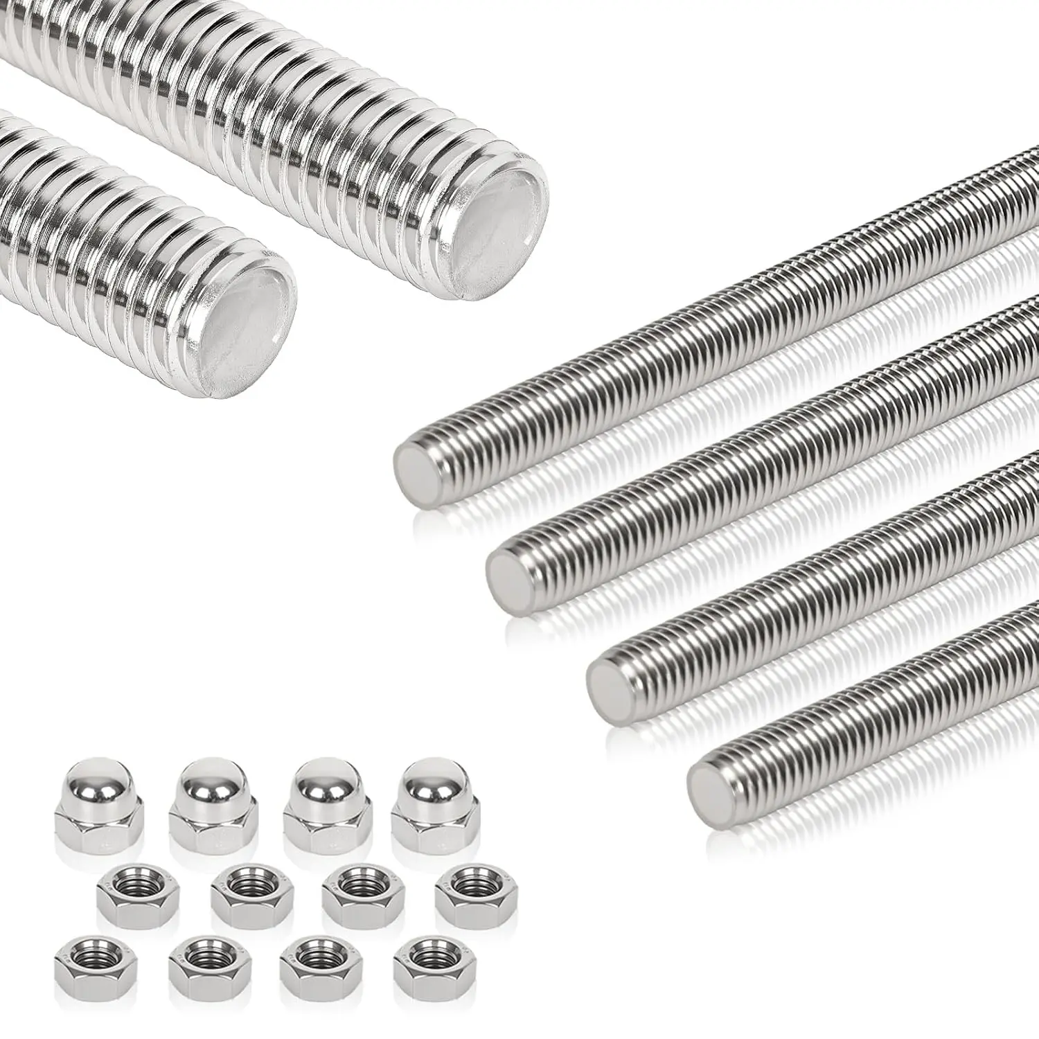4 Pcs 304 Stainless Steel M6 Threaded Rod, 10" (255mm)