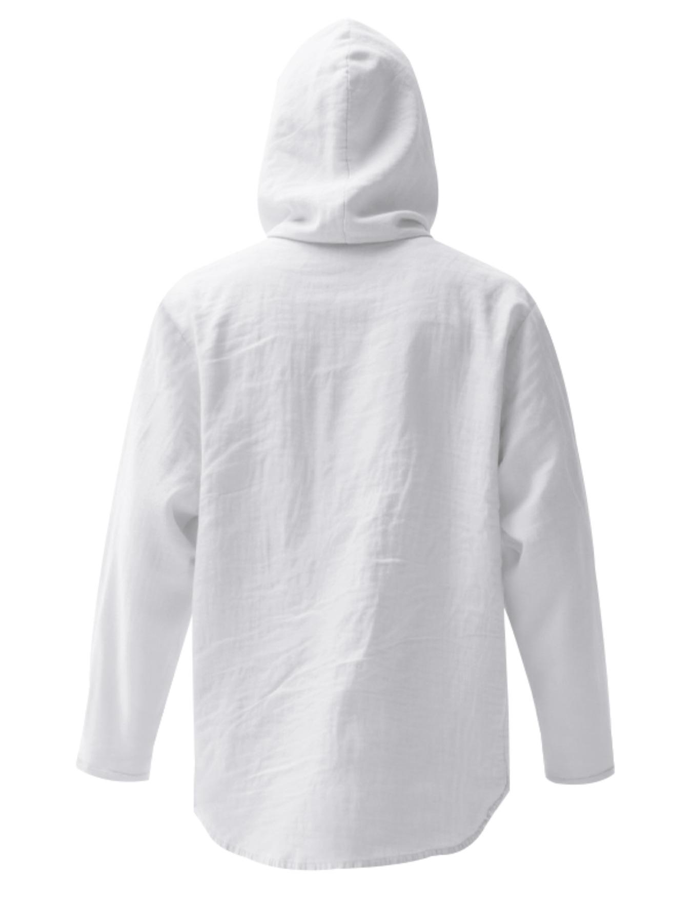 Men's Solid Color Linen Hooded Long Sleeve Shirt, Loose Fit Casual Beach Vacation Style, Comfortable Spring Summer Fashion