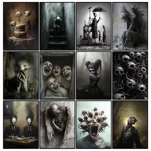Creepy Paint by Numbers with Frame 16x20 Inch 40x50cm Stretched Canvas Painting Kits for Adults Scary Skeleton Ghost DIY Crafts Bedroom Wall Decor Surrealism Art Therapy Spooky Nature Zombie Gift Idea Framed Kit Regalo
