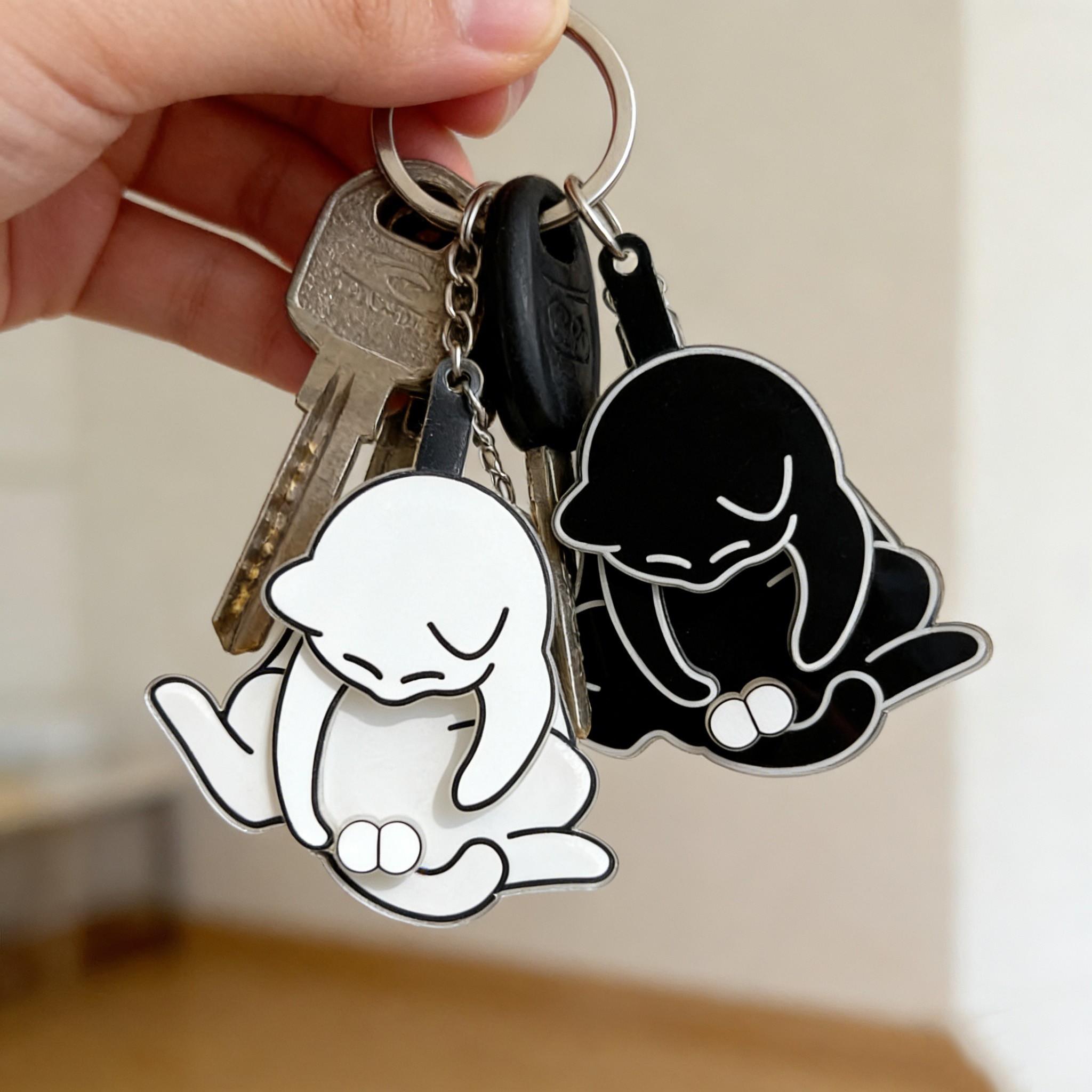 Cartoon Rotatable Cat Keychain Set, Acrylic Pendant, Creative Backpack Decoration for Students, 2 Pieces