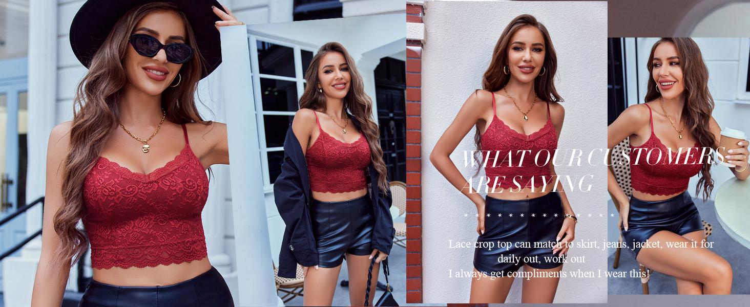 Lace Bralette for Women Spaghetti Strap Tank Top V Neck Slim Basic Camisoles 2026