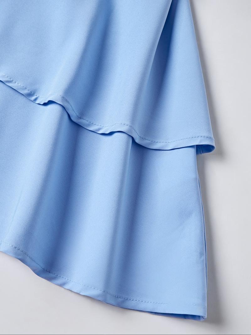 Women's Plain Ruffle Trim  Cami Dress, Casual Sleeveless Short Dress for Beach Holiday Vacation, Ladies Clothes for All Seasons