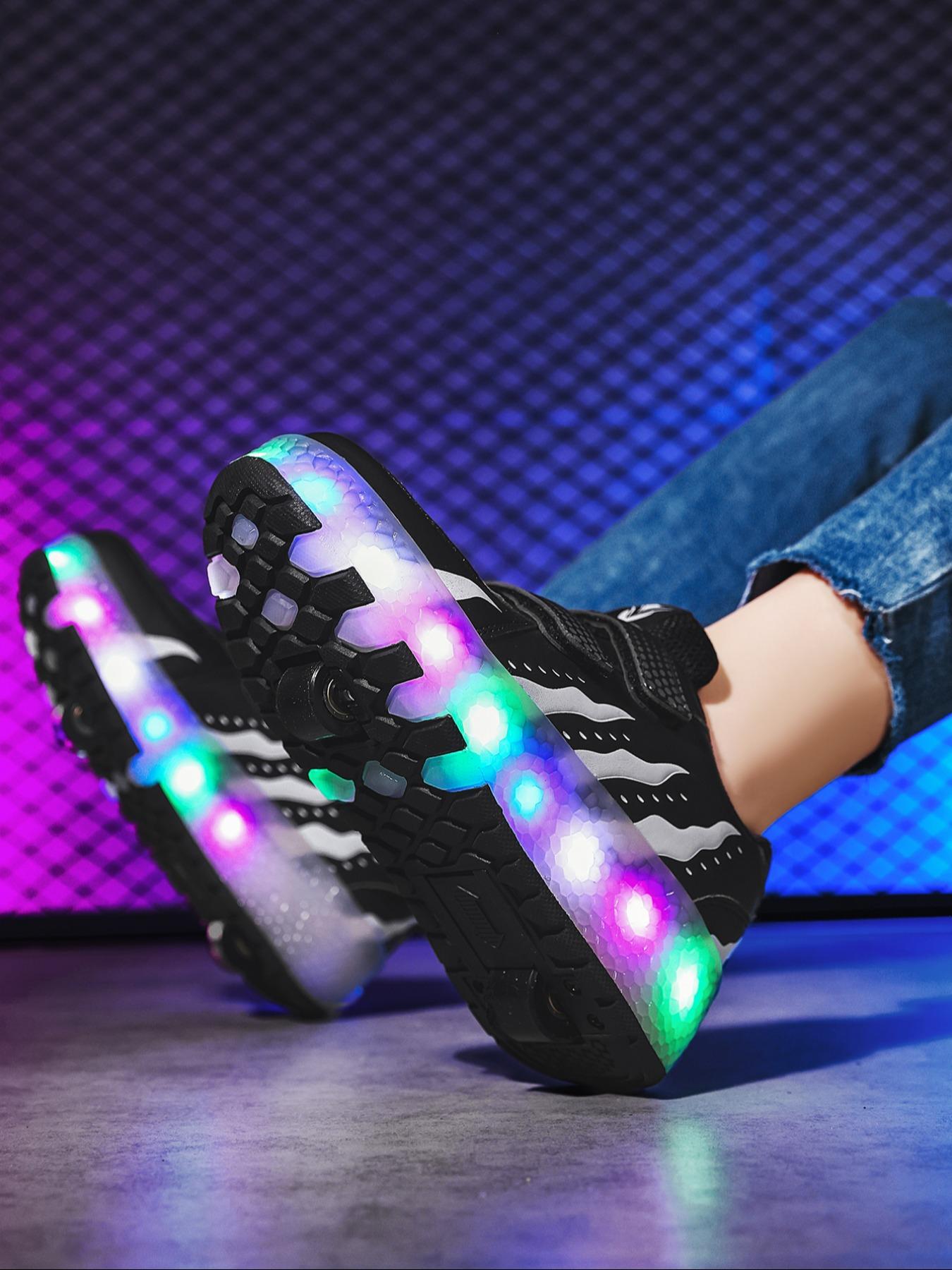 Boys Girls Fashion Breathable Dual-Wheel Skates with LED Lights, Outdoor Sports and Ice Skating, Ideal Gift for Kids and Teens, All Seasons, Double Wheel Design, LED Light Feature, Rubber Sole, Roller Skate Shoes, Shoes with Wheels
