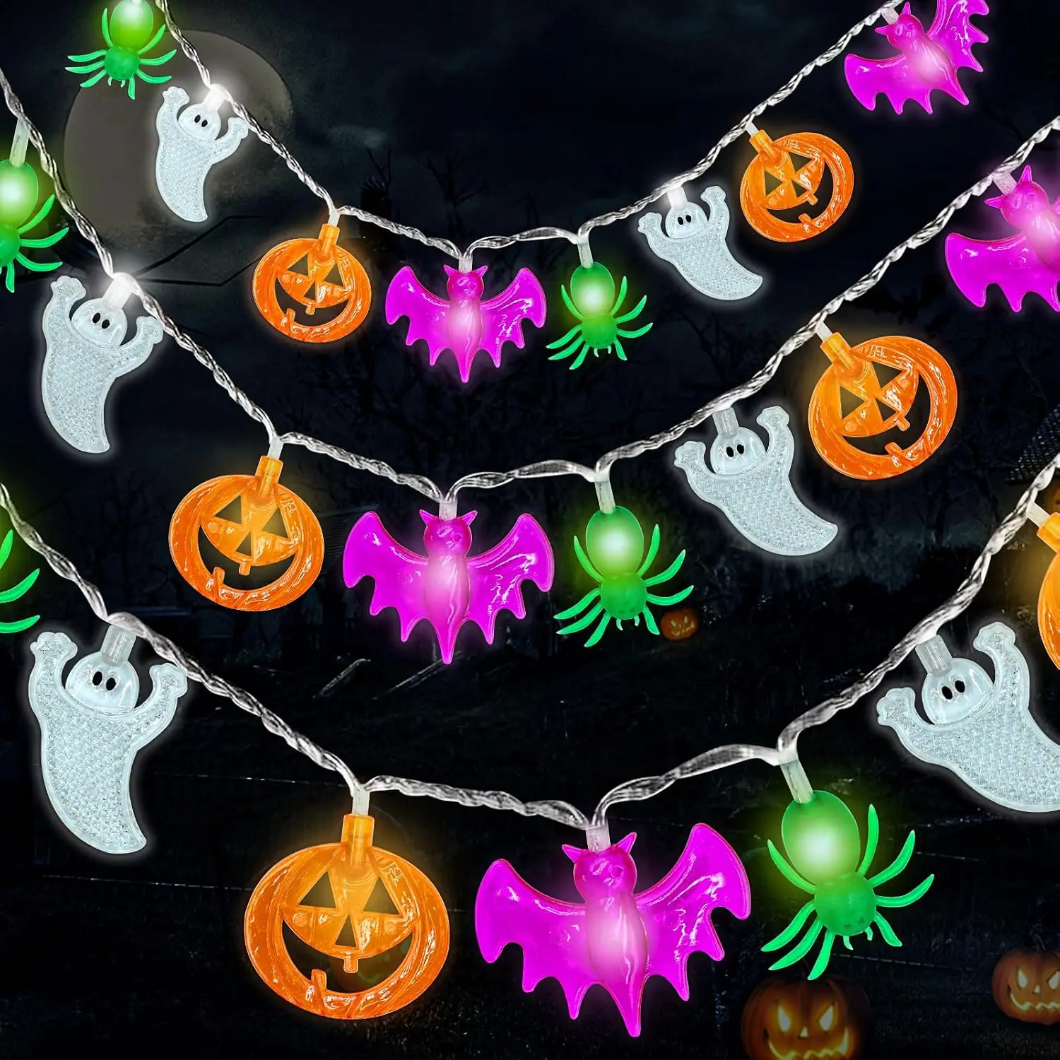 Halloween Lights Decorations, 20FT 40 LED Pumpkin Bat  Spider Halloween String Lights  Operated,  Twinkle Fairy Lights for  Door Window Indoor Outdoor Party Decor