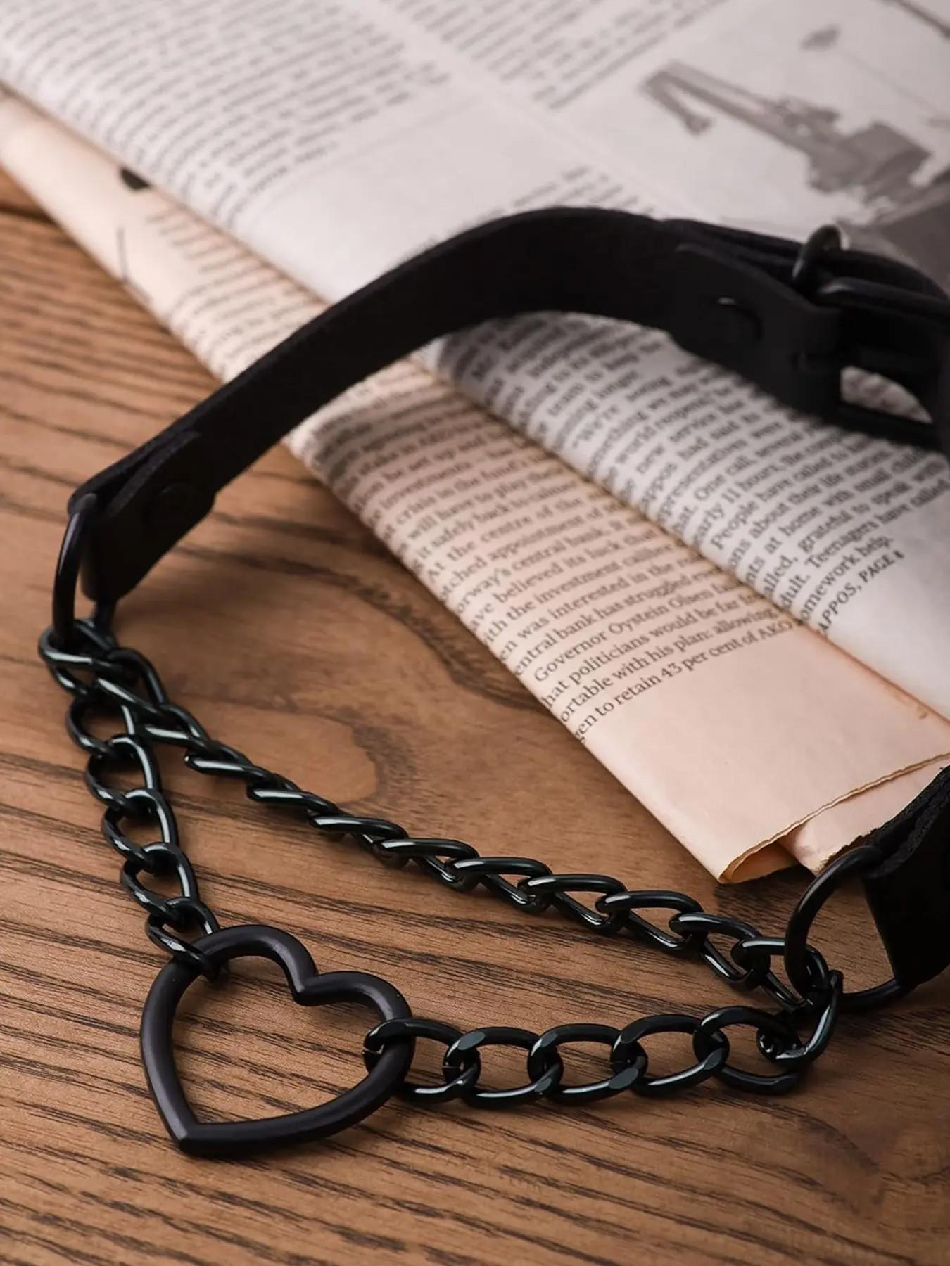 Gothic Punk Grunge Emo Necklace, PU Leather Choker, Goth Heart Chain Design, Perfect Halloween & Christmas Gift for Him Her