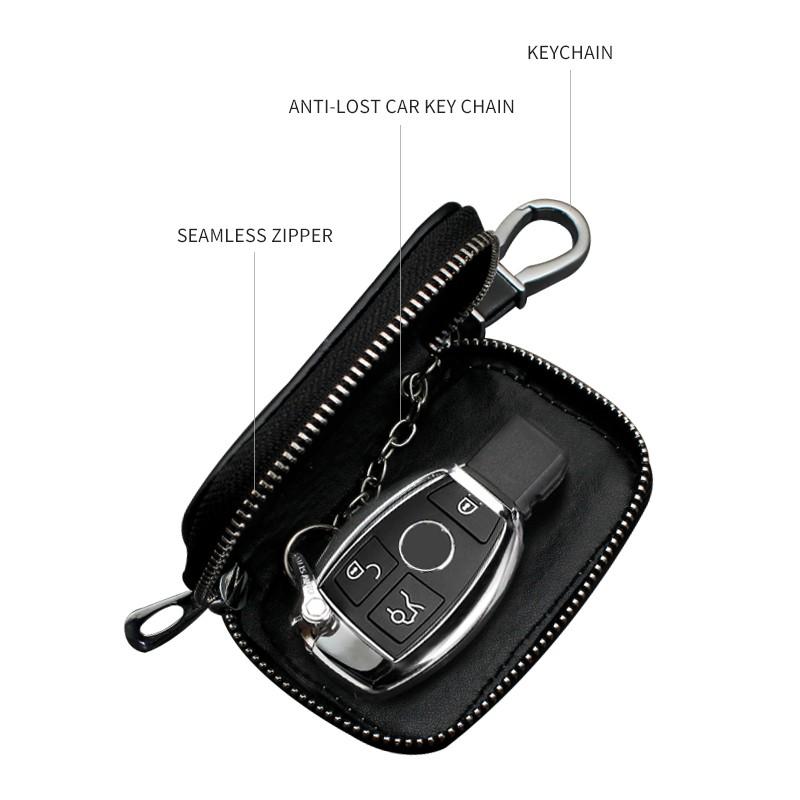 Leather Car Key Protection Bag, Zipper Design, Fits Dodge Sxt Dart Challenger RAM 1500 Charger Avenger Accessories