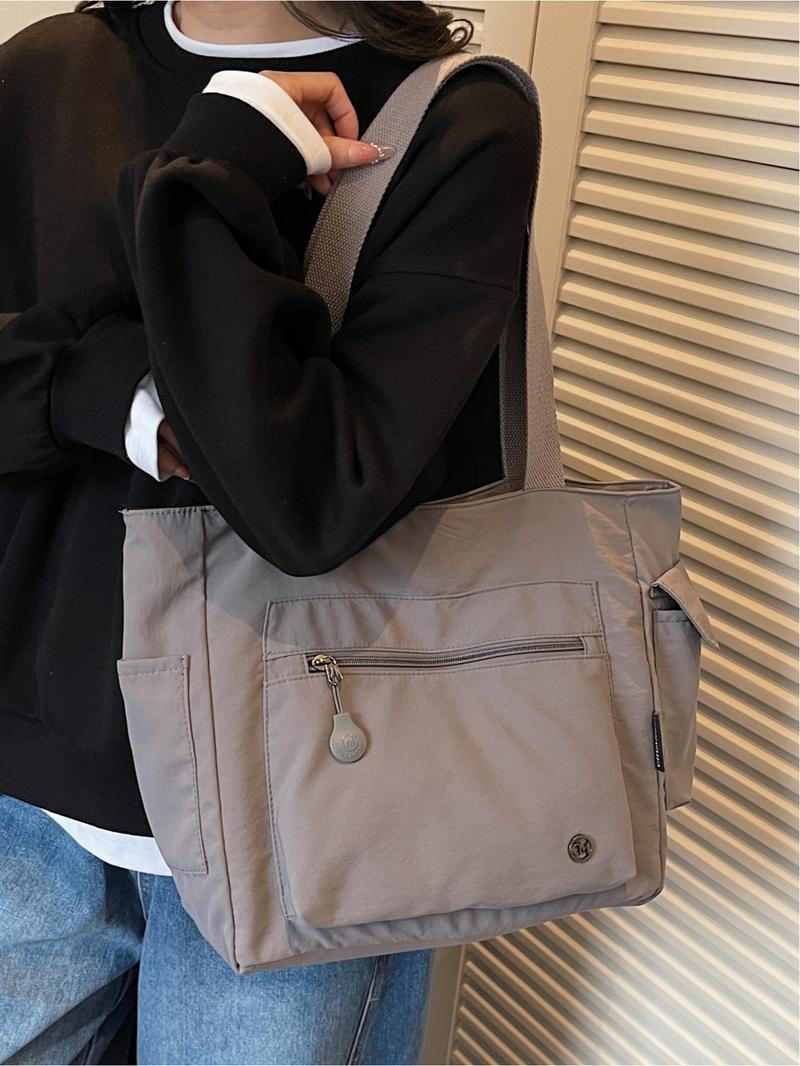 Japanese-style casual large-capacity canvas bag, student laptop bag, simple and lightweight shoulder/handbag/tote bag, zip closure. Suitable for work, school, commuting, shopping, Commuter tote bag, Canvas tote bags