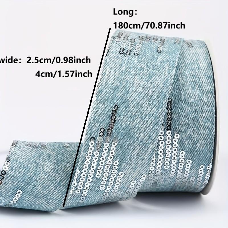 2 Yard Straight Edge Sequined Denim Lace Trim, Perfect for Bow Making, Gift Wrapping, DIY Craft Accessories, Fabric & Sequins